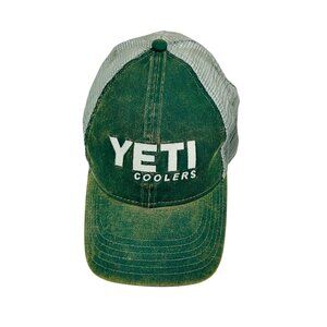 Yeti Coolers Green Mesh Trucker Hat Adjustable Snapback Distressed Unisex Cap